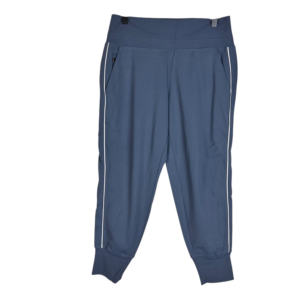 Athleta Blue Gray Piping Joggers High Rise Ribbed Waist Pants Medium Petite